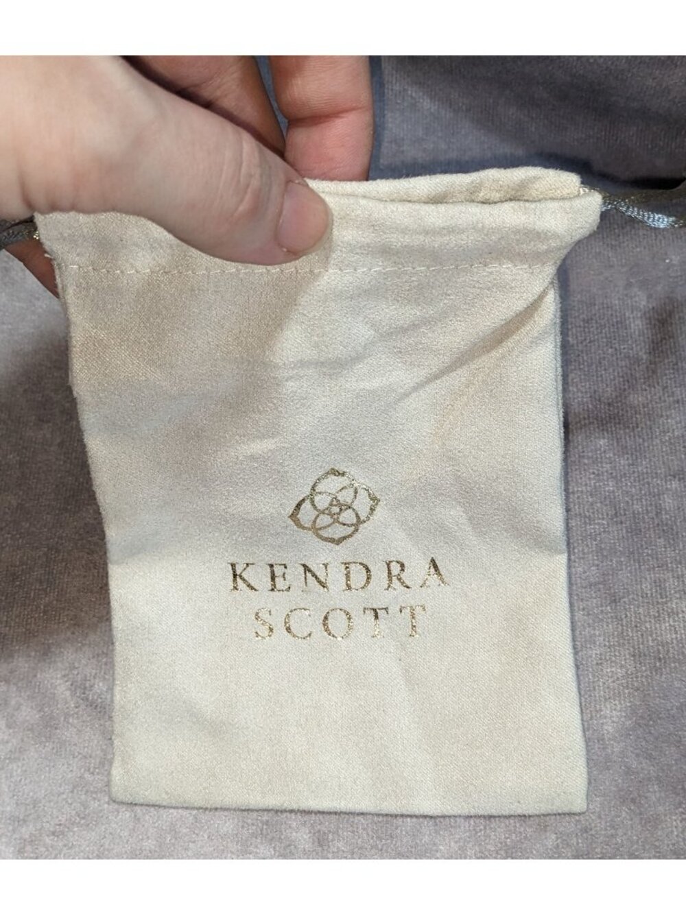 Coquette Luxe Kendra Scott Jewelry Dust Bag Drawstring Pouch Cream Gold Logo